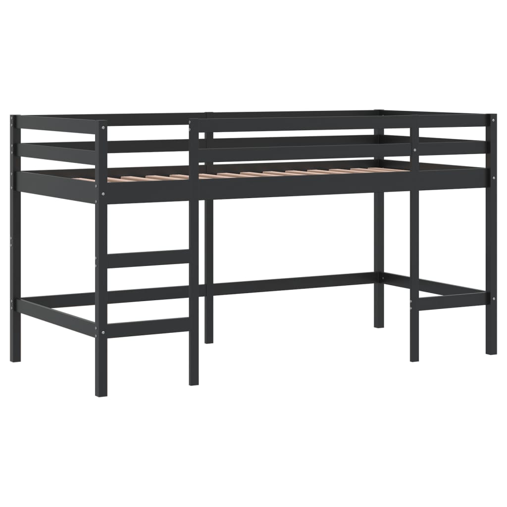 vidaXL Cama alta niños con cortinas madera pino blanco negro 90x190 cm