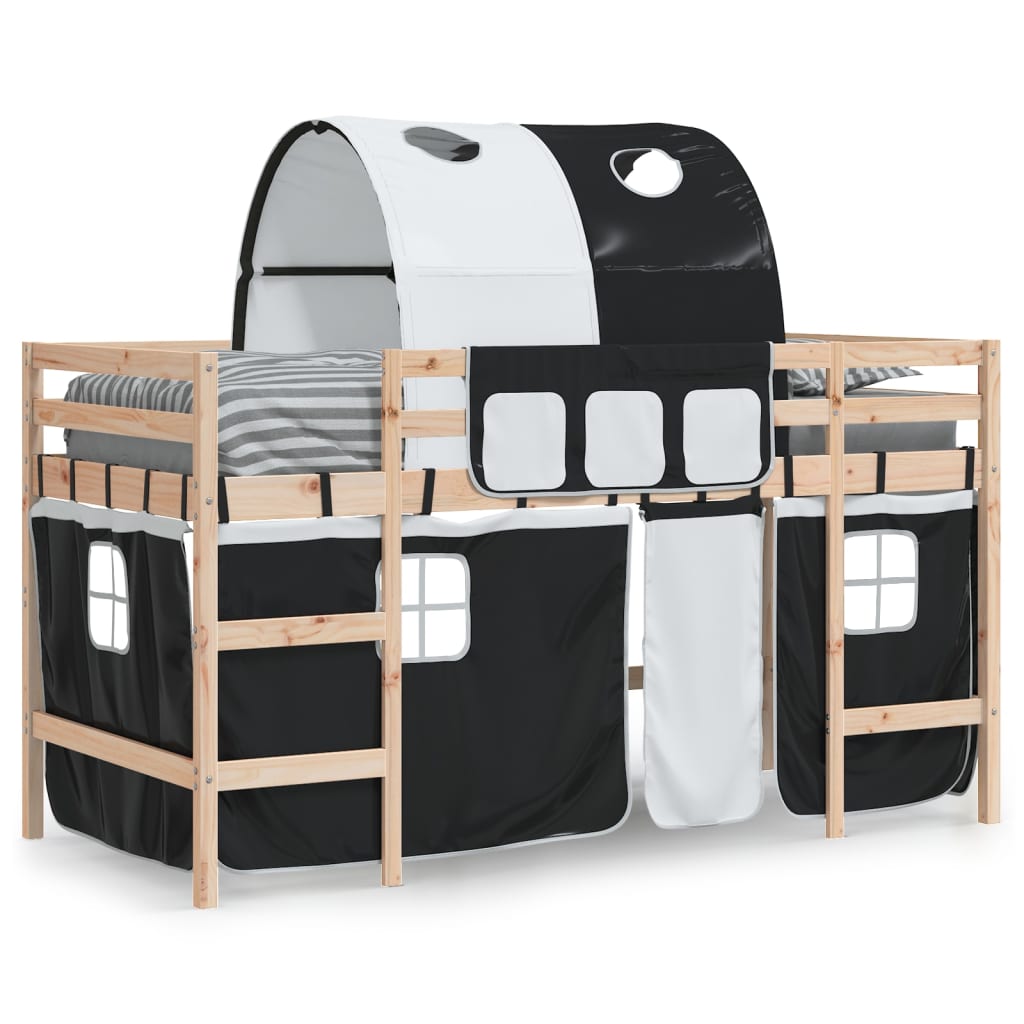 vidaXL Cama alta niños con túnel madera pino blanco negro 80x200 cm