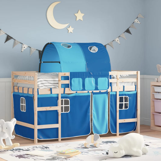 vidaXL Cama alta para niños con túnel madera pino azul 80x200 cm