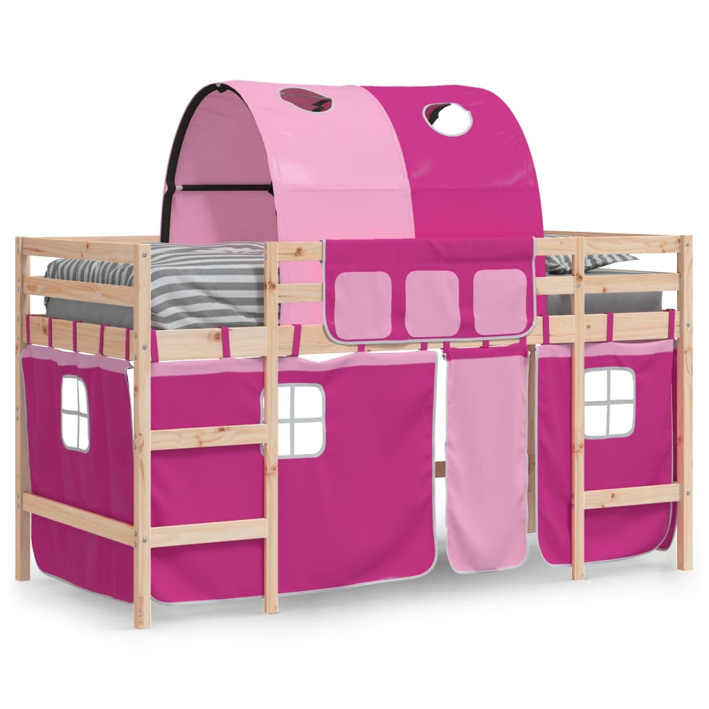 vidaXL Cama alta para niños con túnel madera pino rosa 80x200 cm