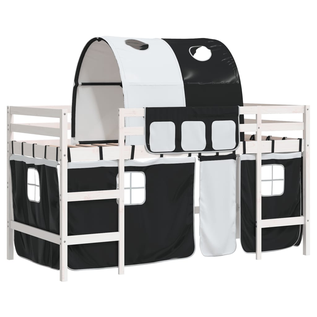 vidaXL Cama alta niños con túnel madera pino blanco negro 80x200 cm