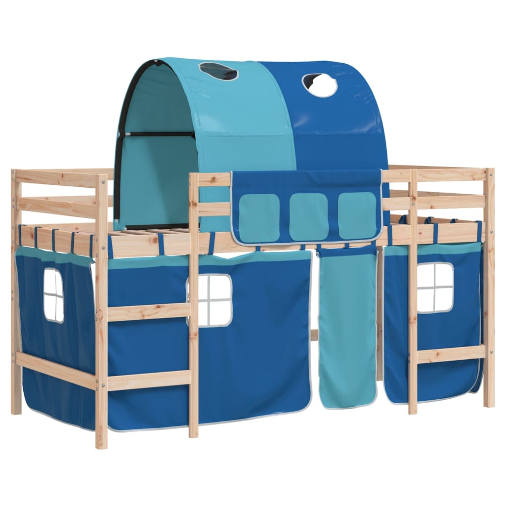 vidaXL Cama alta para niños con túnel madera pino azul 90x200 cm