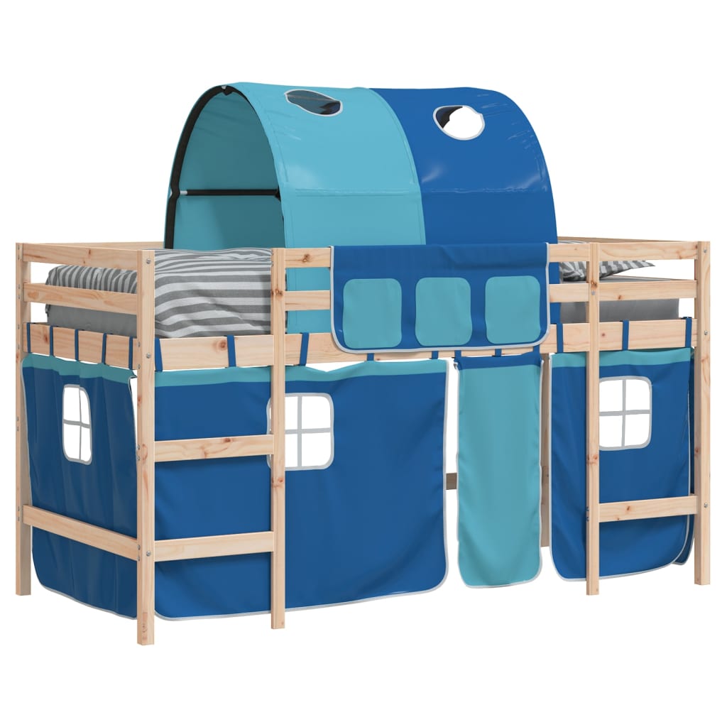 vidaXL Cama alta para niños con túnel madera pino azul 90x200 cm