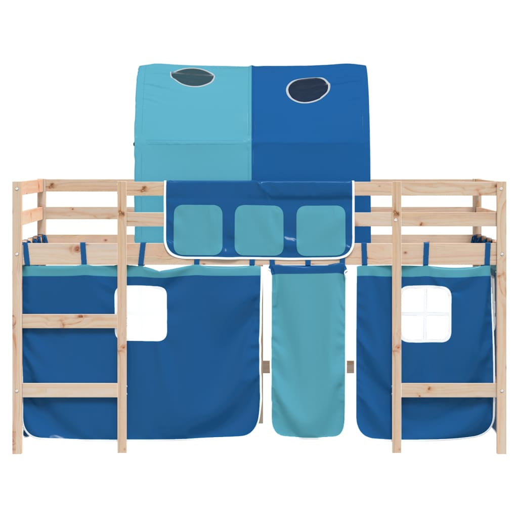 vidaXL Cama alta para niños con túnel madera pino azul 90x200 cm