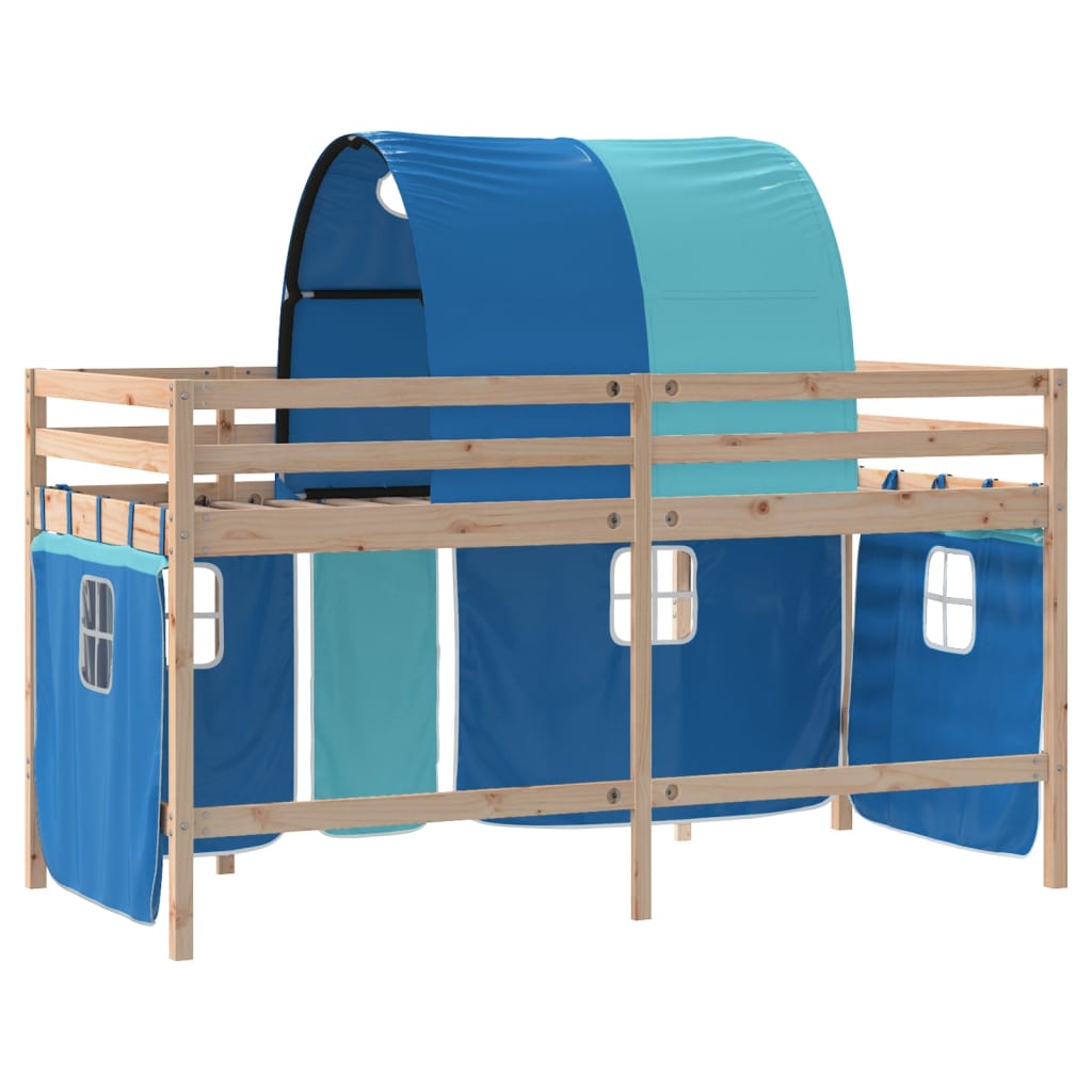 vidaXL Cama alta para niños con túnel madera pino azul 90x200 cm