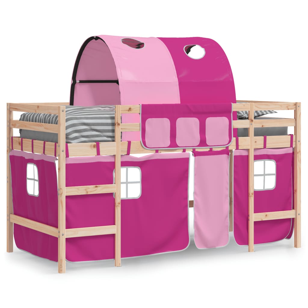 vidaXL Cama alta para niños con túnel madera pino rosa 90x200 cm