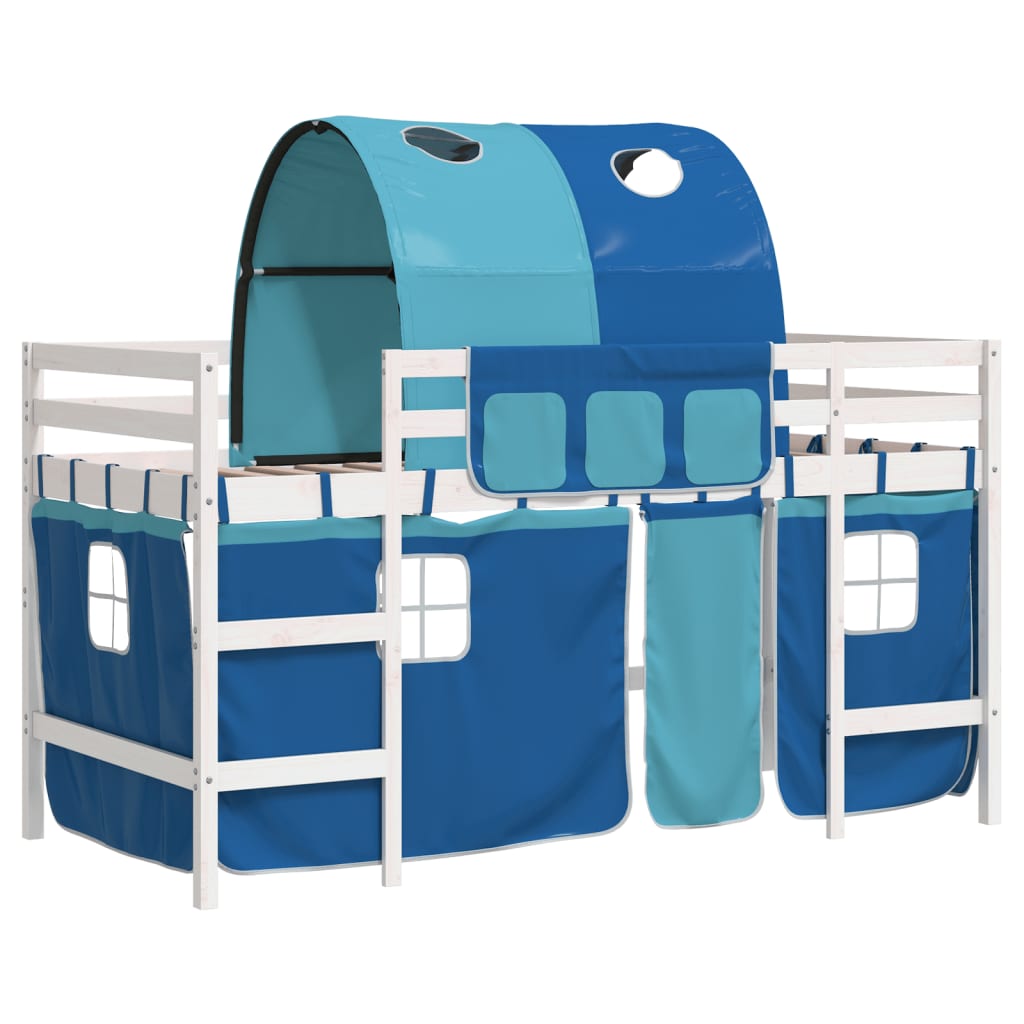 vidaXL Cama alta para niños con túnel madera pino azul 90x200 cm