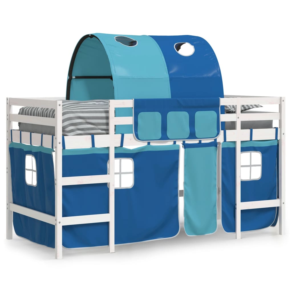 vidaXL Cama alta para niños con túnel madera pino azul 90x200 cm