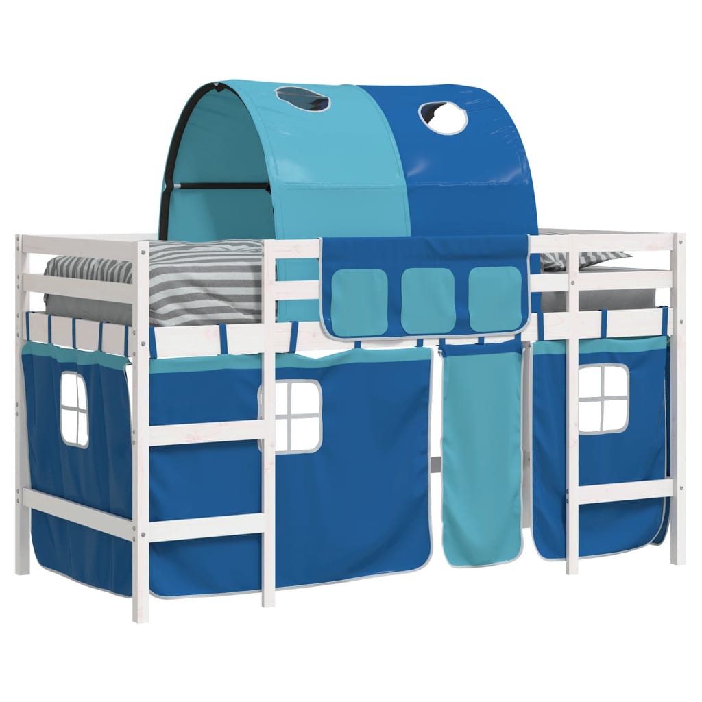 vidaXL Cama alta para niños con túnel madera pino azul 90x200 cm