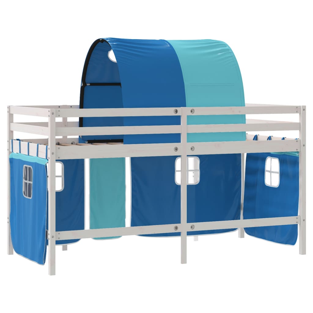 vidaXL Cama alta para niños con túnel madera pino azul 90x200 cm