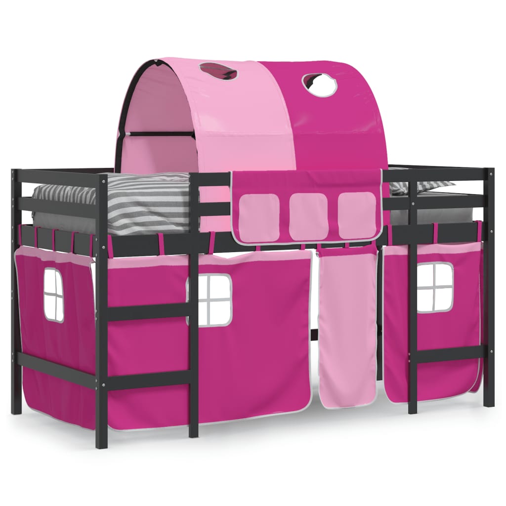 vidaXL Cama alta para niños con túnel madera pino rosa 90x200 cm