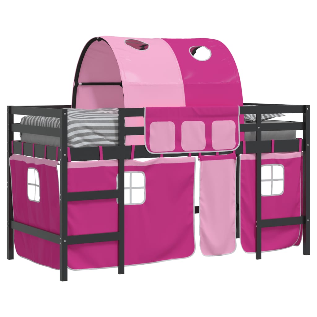 vidaXL Cama alta para niños con túnel madera pino rosa 90x200 cm