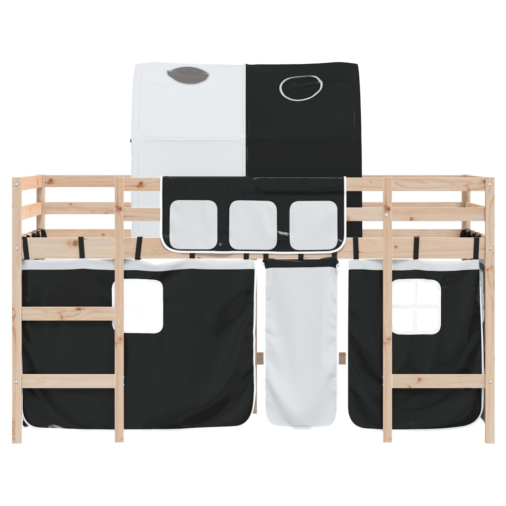 vidaXL Cama alta niños con túnel madera pino blanco negro 90x190 cm