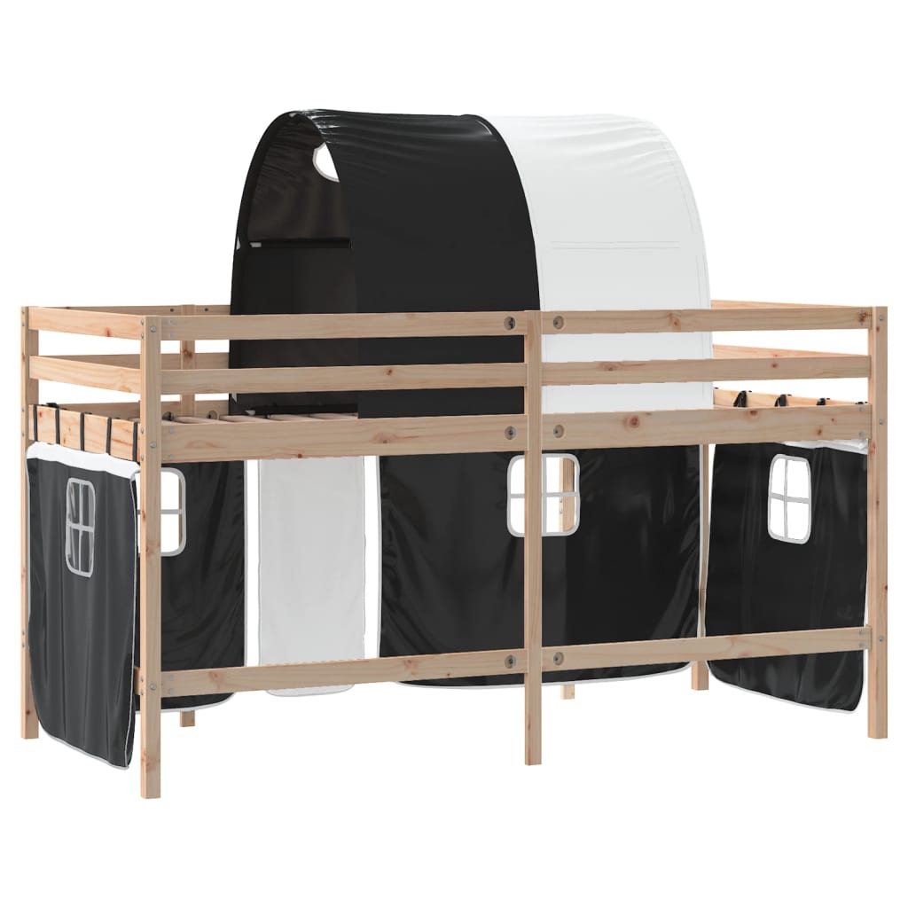 vidaXL Cama alta niños con túnel madera pino blanco negro 90x190 cm