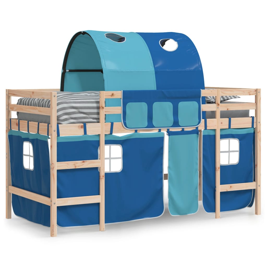 vidaXL Cama alta para niños con túnel madera pino azul 90x190 cm