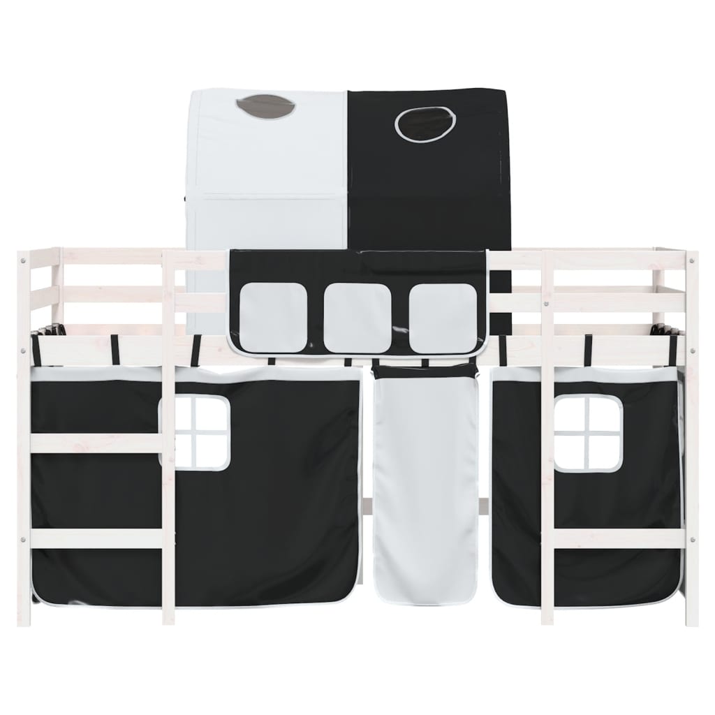 vidaXL Cama alta niños con túnel madera pino blanco negro 90x190 cm