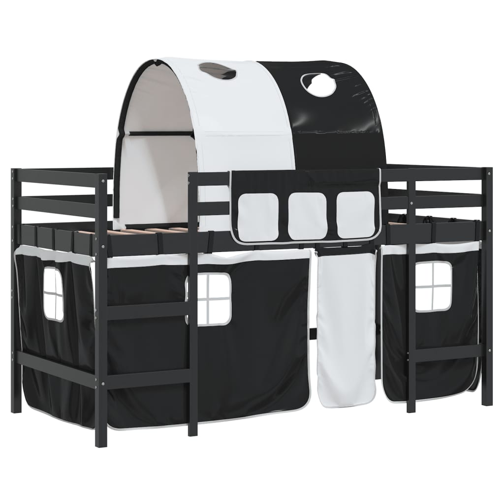 vidaXL Cama alta niños con túnel madera pino blanco negro 90x190 cm