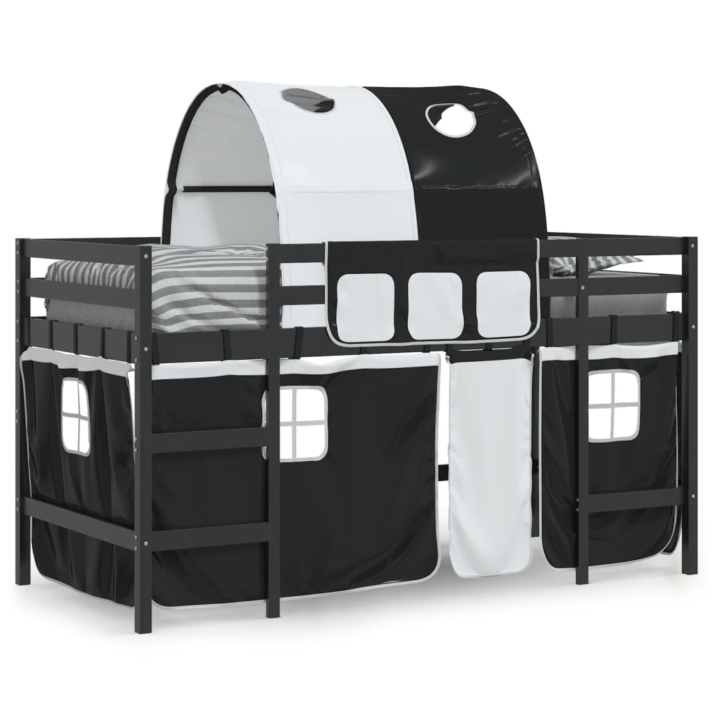 vidaXL Cama alta niños con túnel madera pino blanco negro 90x190 cm