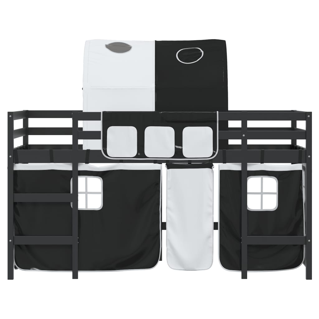 vidaXL Cama alta niños con túnel madera pino blanco negro 90x190 cm