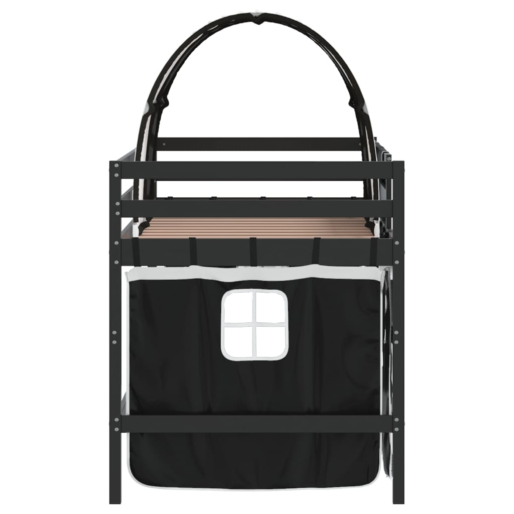 vidaXL Cama alta niños con túnel madera pino blanco negro 90x190 cm