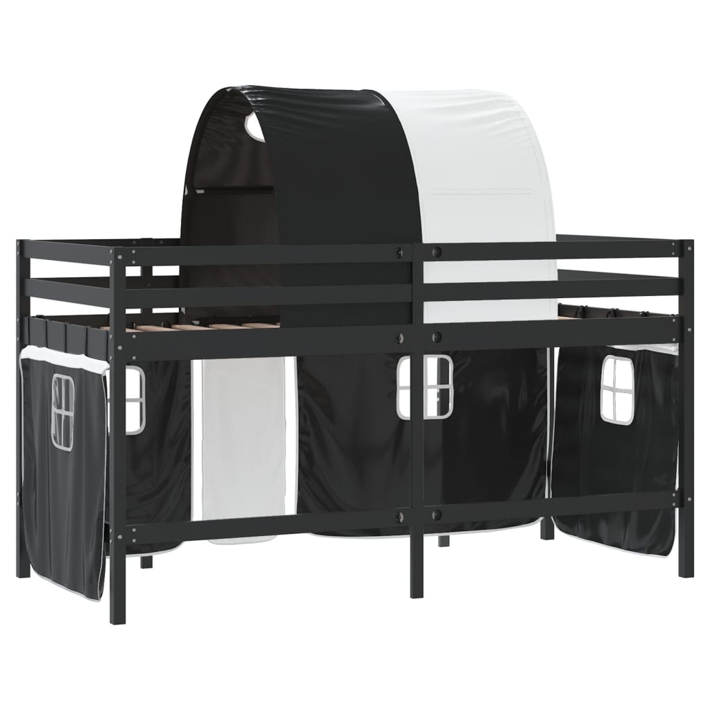 vidaXL Cama alta niños con túnel madera pino blanco negro 90x190 cm