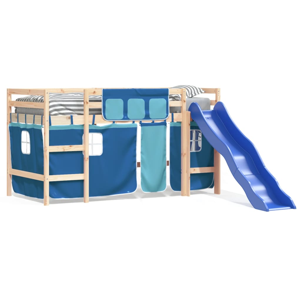 vidaXL Cama alta para niños con cortinas madera pino azul 80x200 cm