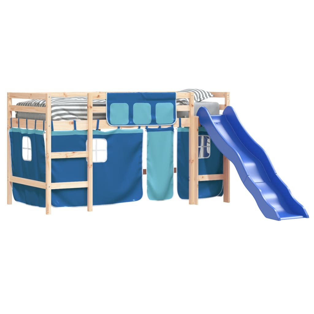 vidaXL Cama alta para niños con cortinas madera pino azul 80x200 cm