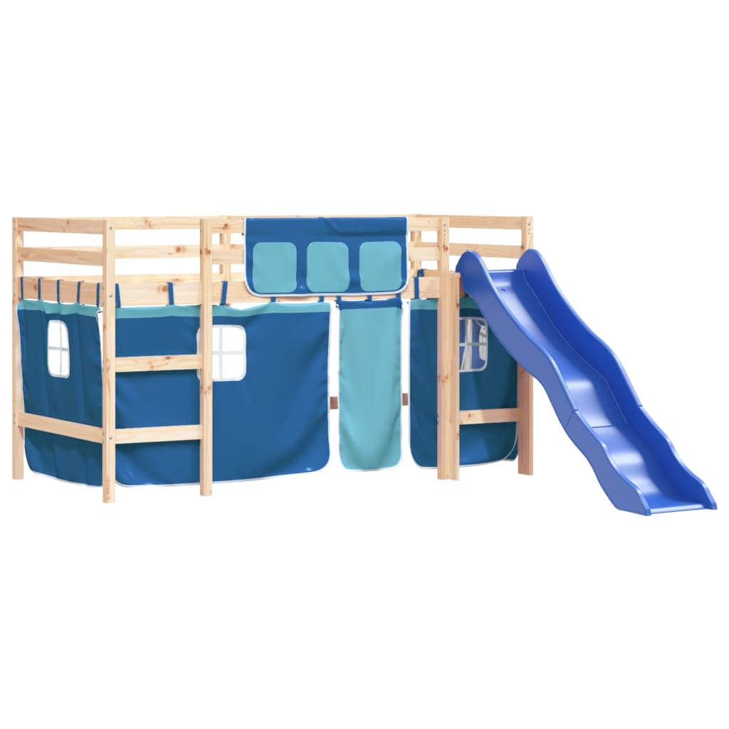 vidaXL Cama alta para niños con cortinas madera pino azul 80x200 cm