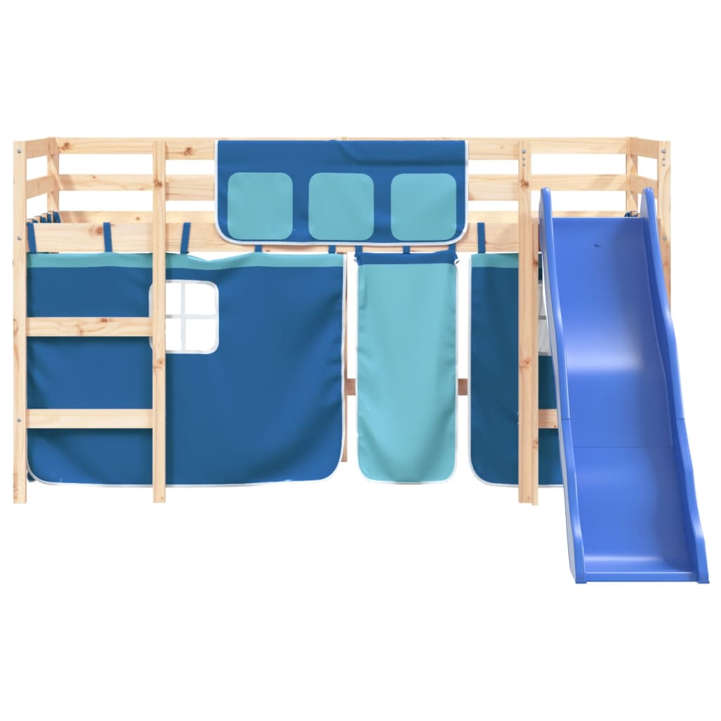 vidaXL Cama alta para niños con cortinas madera pino azul 80x200 cm