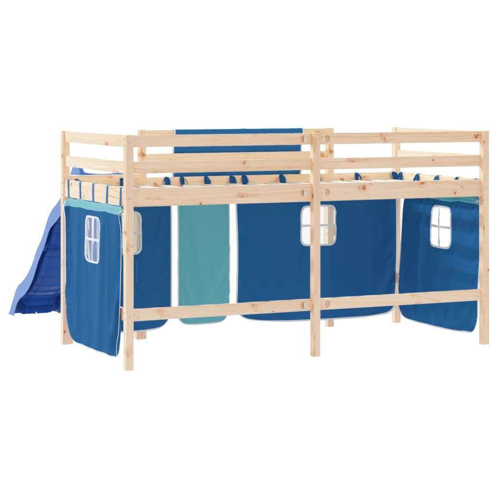 vidaXL Cama alta para niños con cortinas madera pino azul 80x200 cm