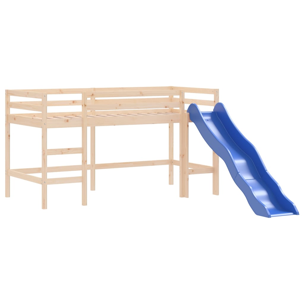 vidaXL Cama alta para niños con cortinas madera pino azul 80x200 cm