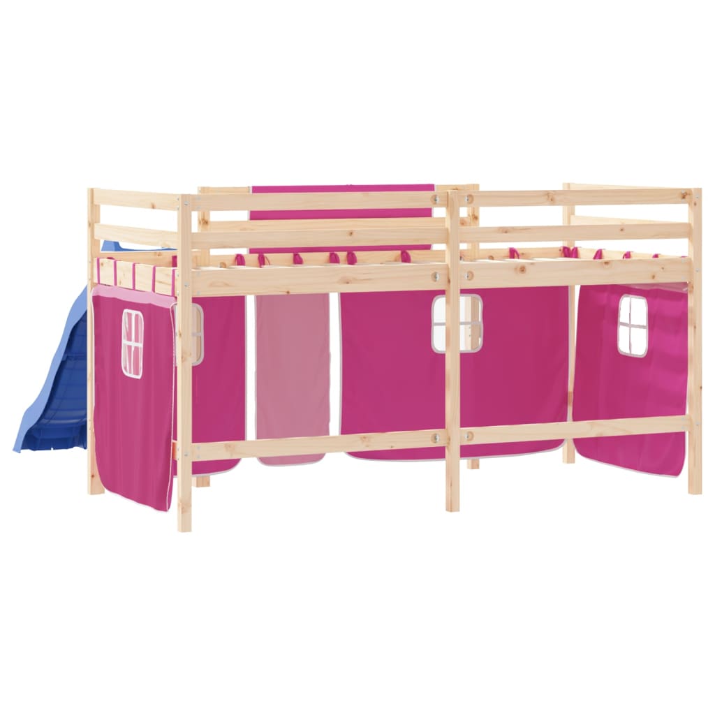 vidaXL Cama alta para niños con cortinas madera pino rosa 80x200 cm