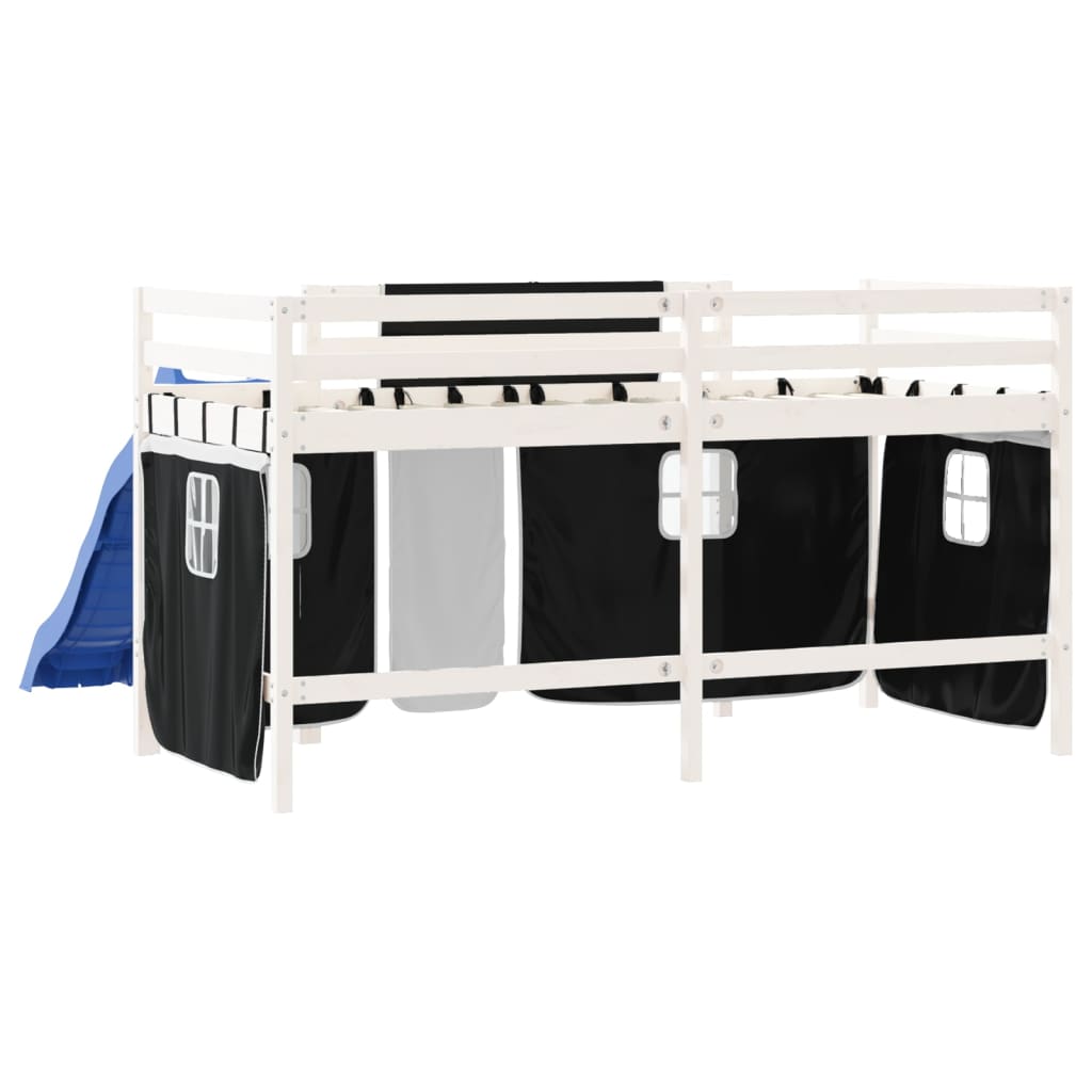 vidaXL Cama alta niños con cortinas madera pino blanco negro 80x200 cm