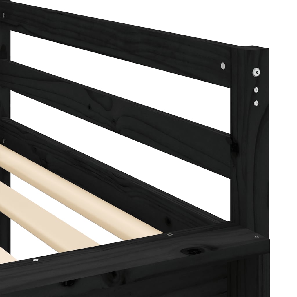 vidaXL Cama alta niños con cortinas madera pino blanco negro 80x200 cm