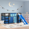 vidaXL Cama alta para niños con cortinas madera pino azul 80x200 cm