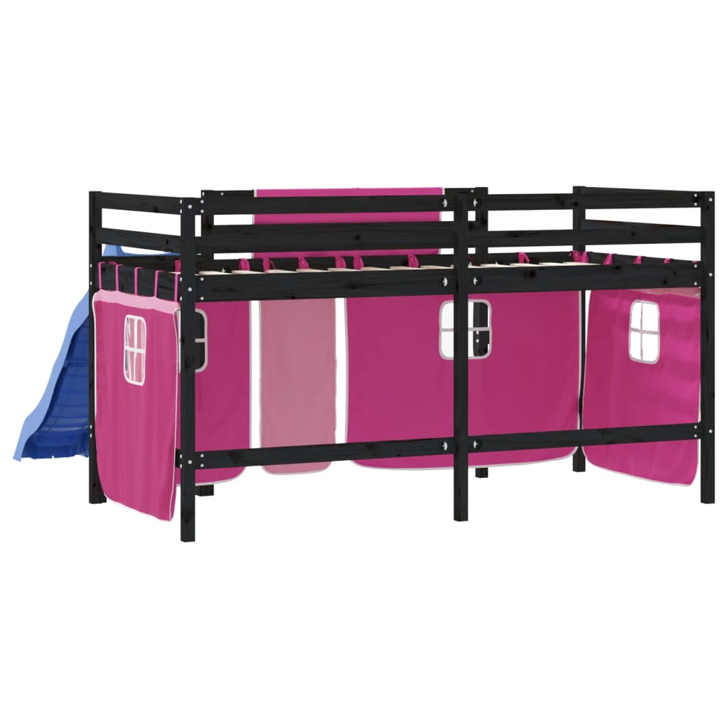 vidaXL Cama alta para niños con cortinas madera pino rosa 80x200 cm