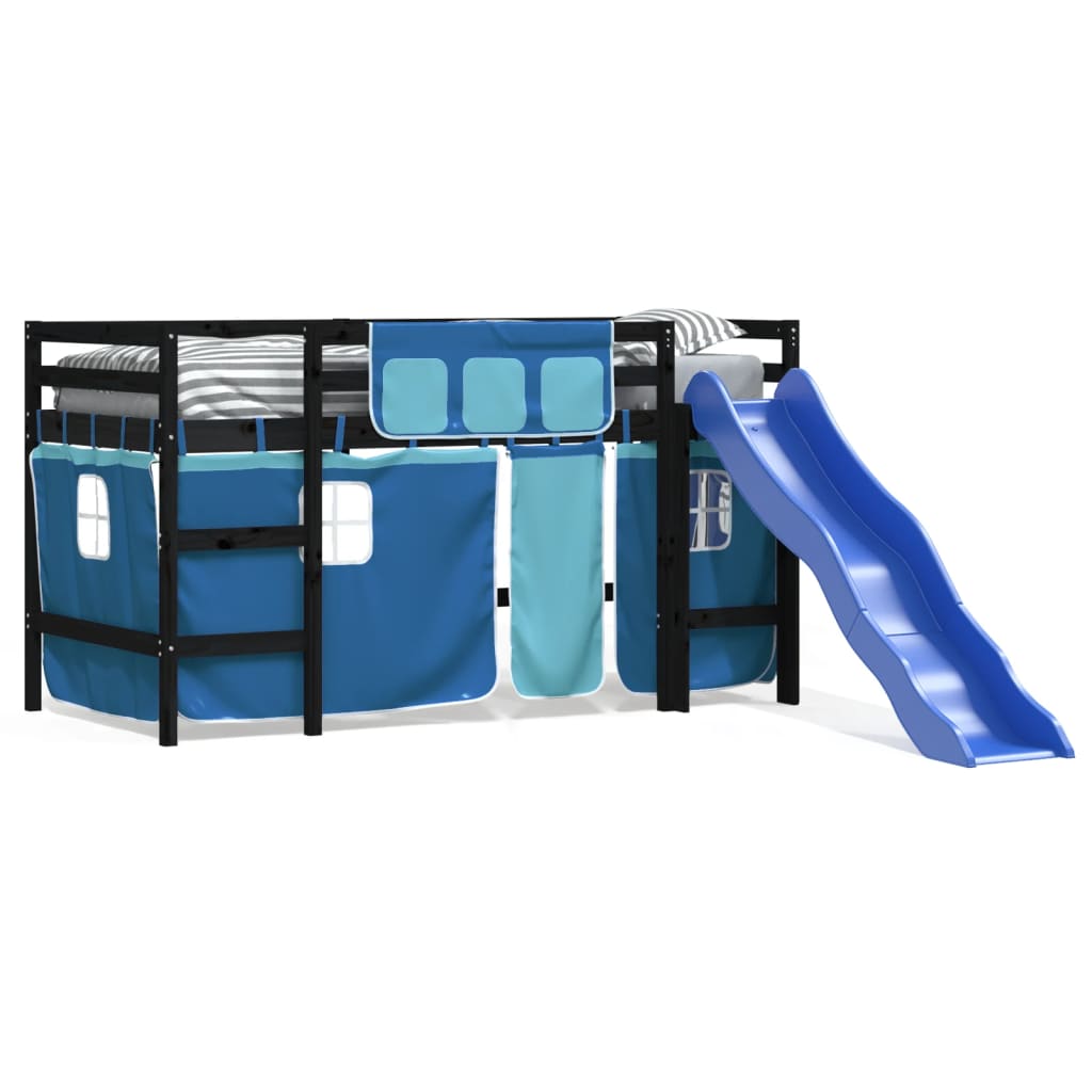 vidaXL Cama alta para niños con cortinas madera pino azul 90x200 cm