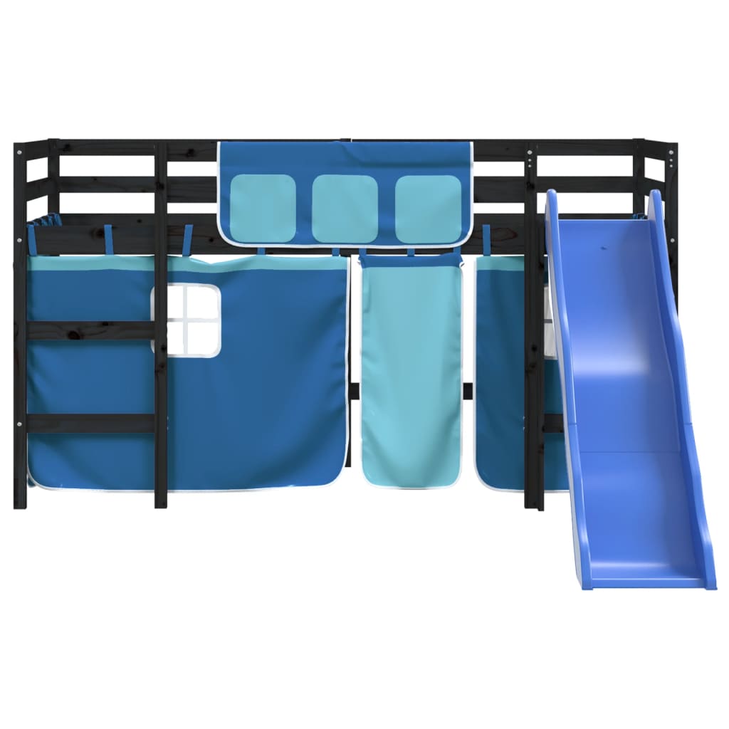 vidaXL Cama alta para niños con cortinas madera pino azul 90x200 cm