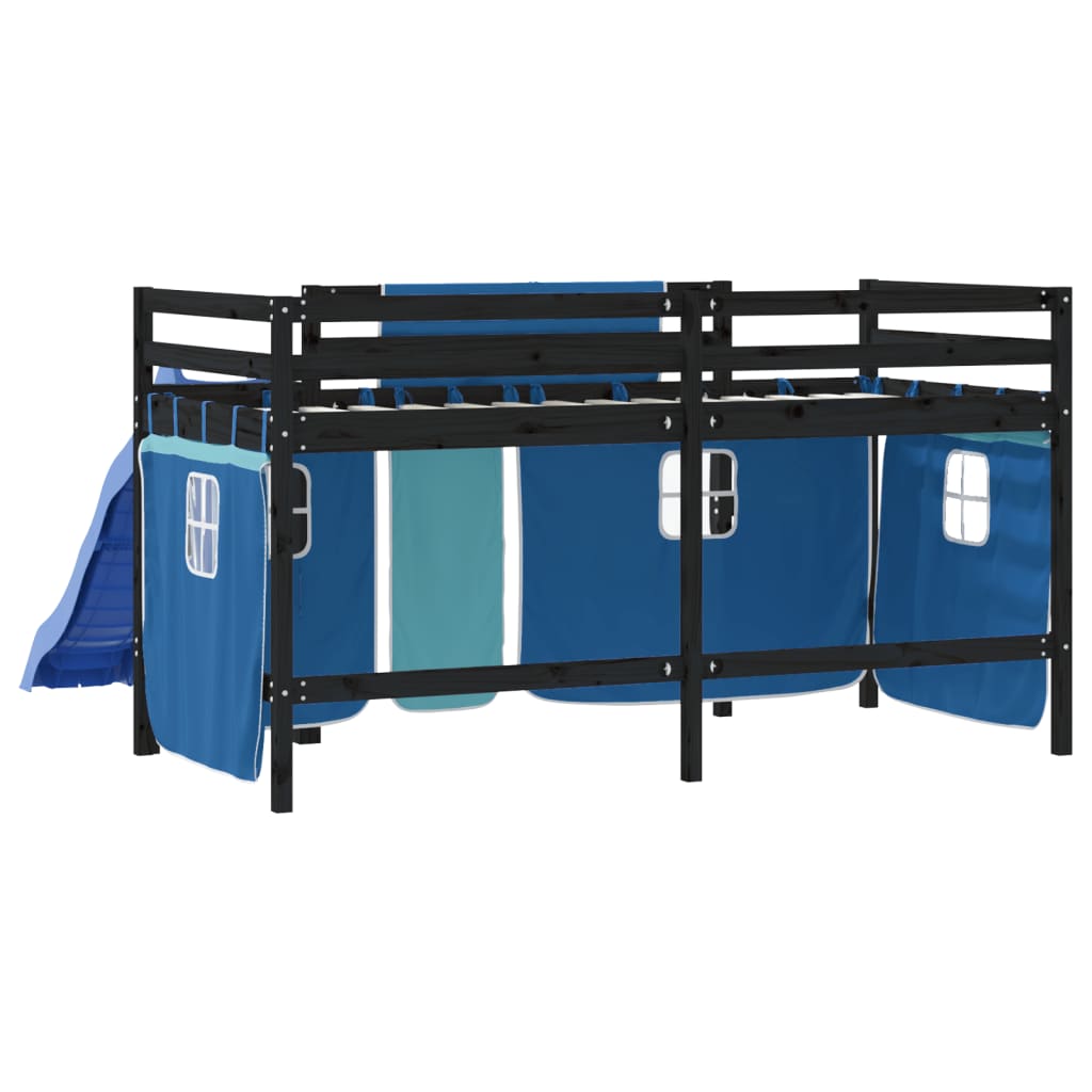 vidaXL Cama alta para niños con cortinas madera pino azul 90x200 cm