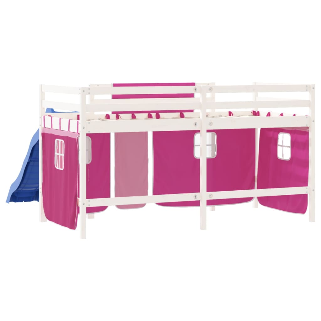 vidaXL Cama alta para niños con cortinas madera pino rosa 90x190 cm