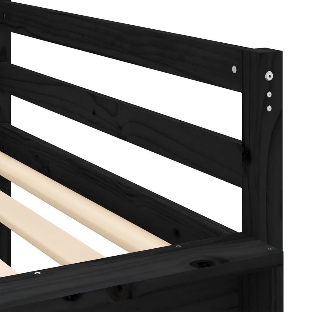 vidaXL Cama alta niños con cortinas madera pino blanco negro 90x190 cm