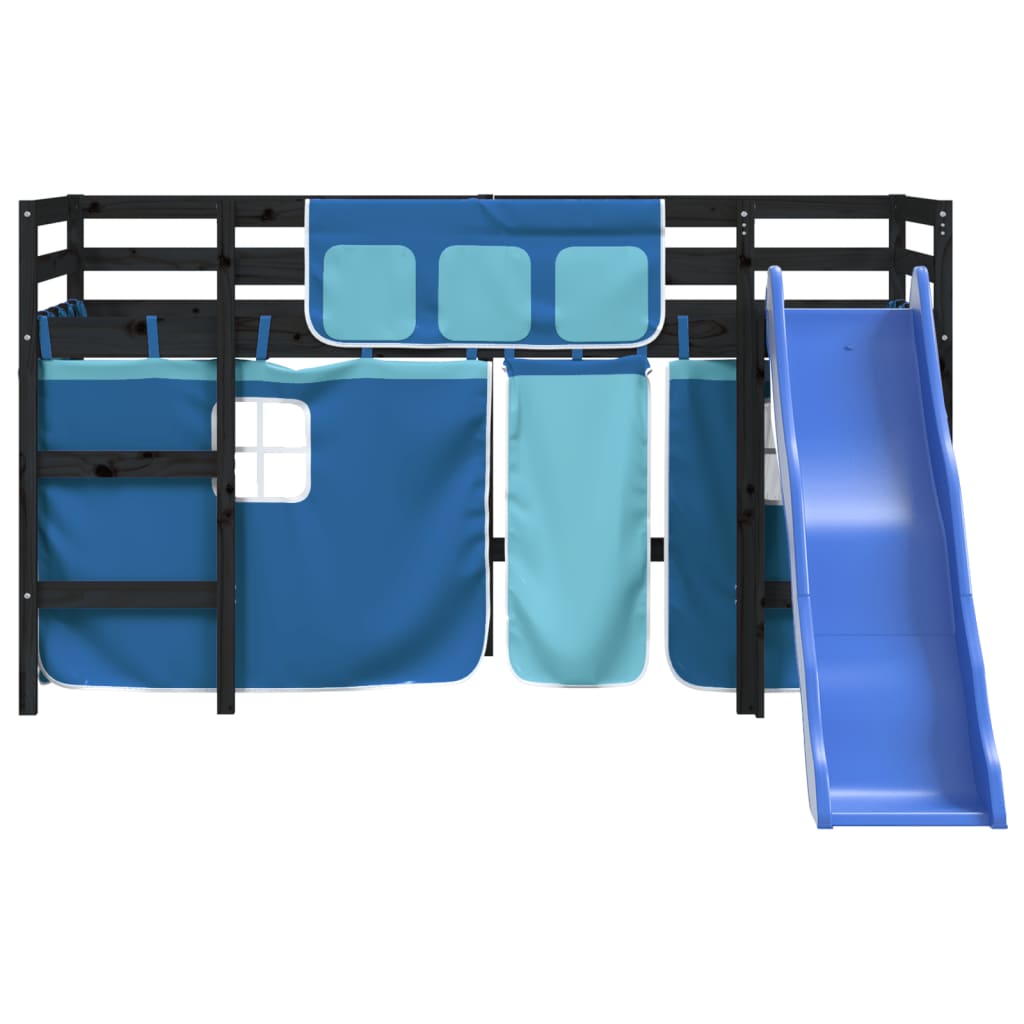 vidaXL Cama alta para niños con cortinas madera pino azul 90x190 cm