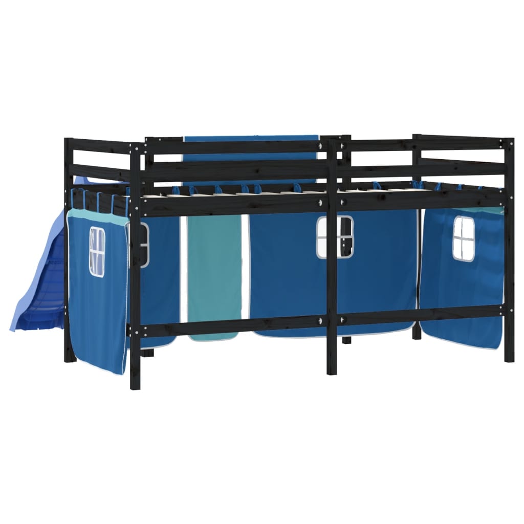 vidaXL Cama alta para niños con cortinas madera pino azul 90x190 cm