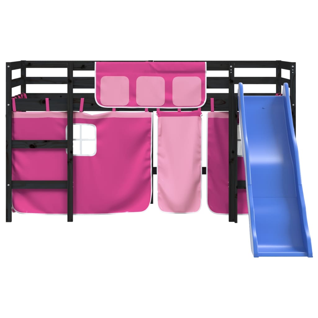 vidaXL Cama alta para niños con cortinas madera pino rosa 90x190 cm