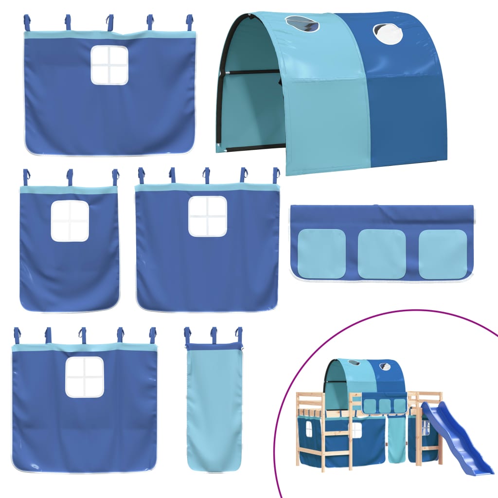 vidaXL Cama alta para niños con túnel madera pino azul 80x200 cm