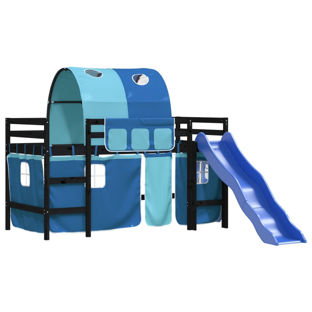 vidaXL Cama alta para niños con túnel madera pino azul 90x200 cm