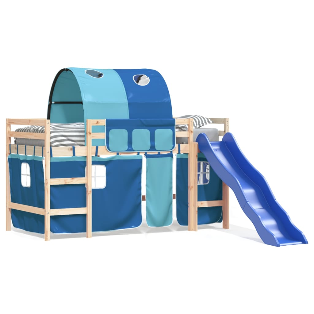 vidaXL Cama alta para niños con túnel madera pino azul 90x190 cm