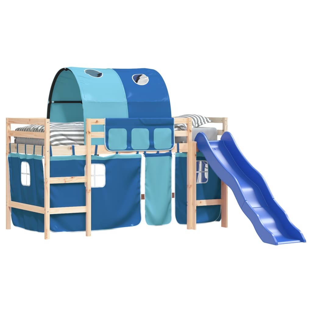 vidaXL Cama alta para niños con túnel madera pino azul 90x190 cm