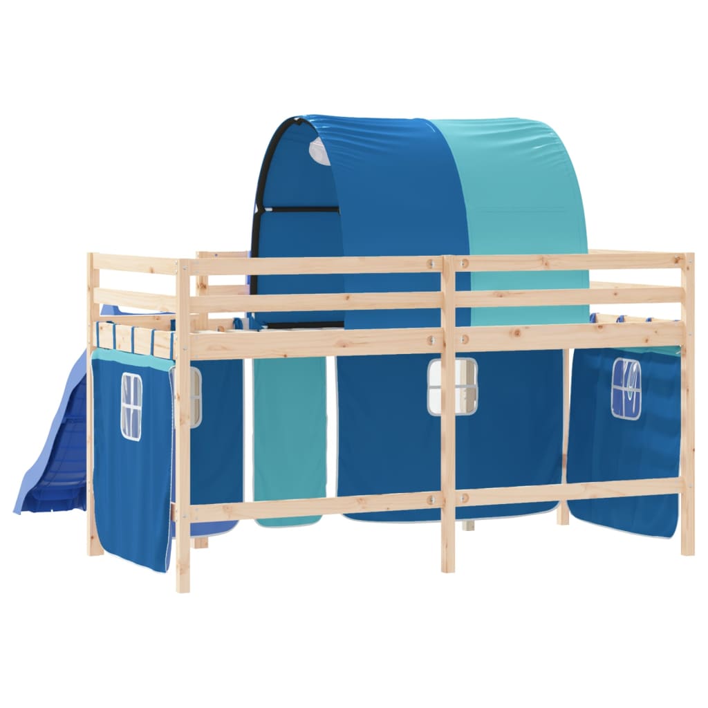 vidaXL Cama alta para niños con túnel madera pino azul 90x190 cm