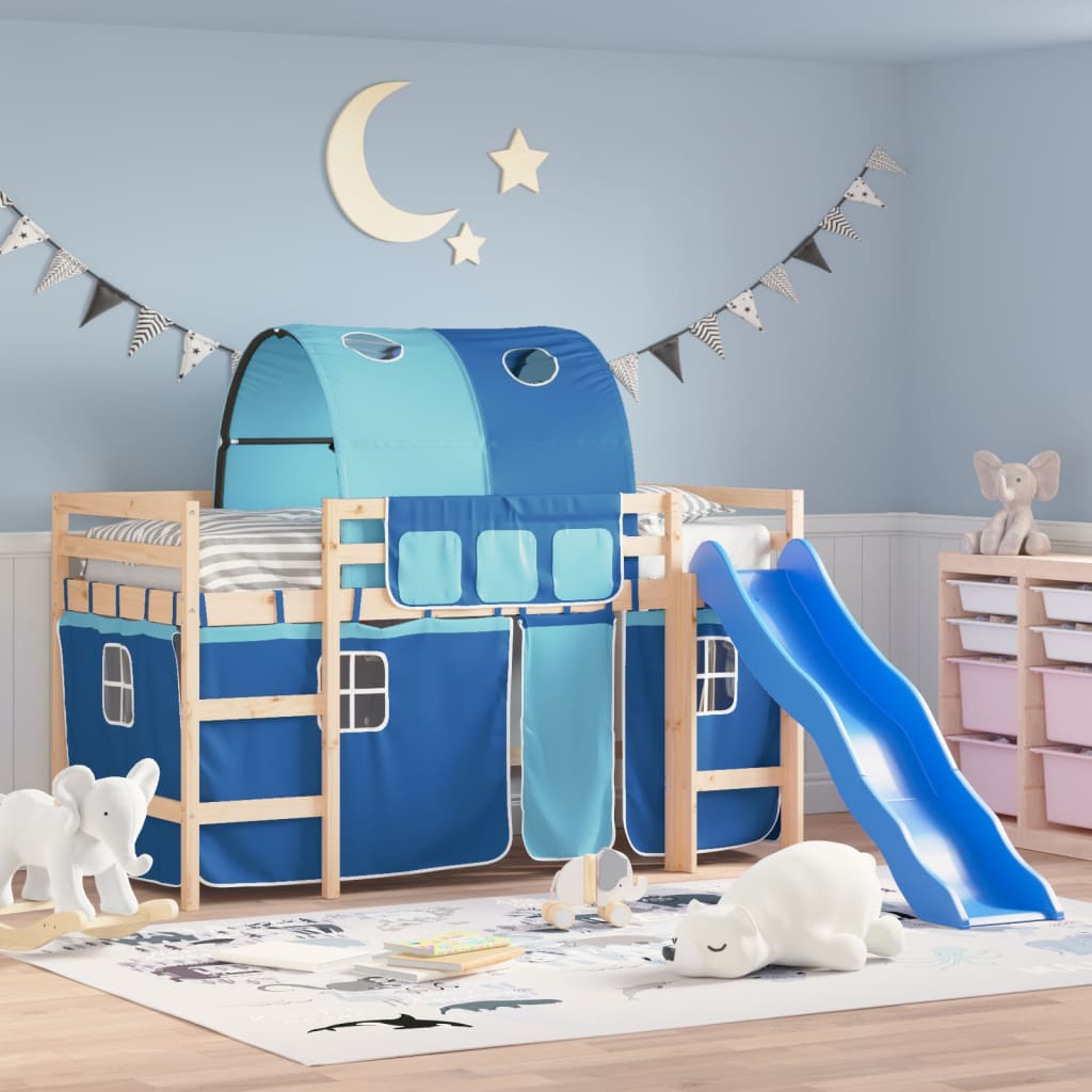 vidaXL Cama alta para niños con túnel madera pino azul 90x190 cm